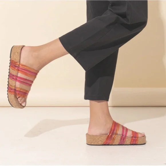 James Smith Rimini Slide – Vibrant Pink + Orange Cork Sandal – Size 9